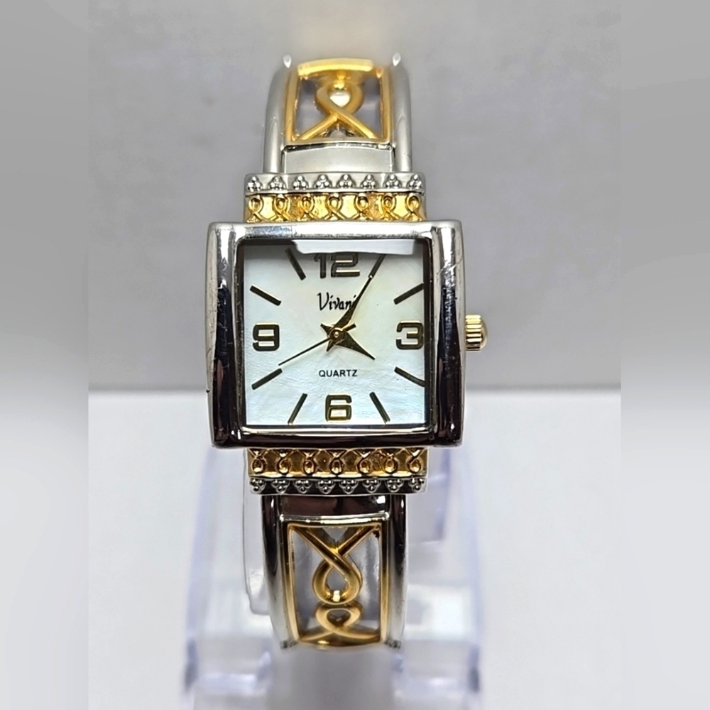 Womens Vivani Vintage Breast Cancer Awareness Bangle Watch MOP Face New Battery
